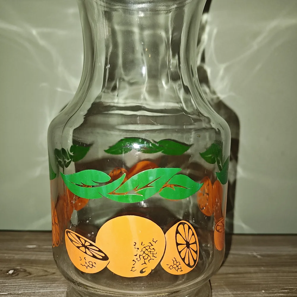 Glass Carafe with Orange and Green Design